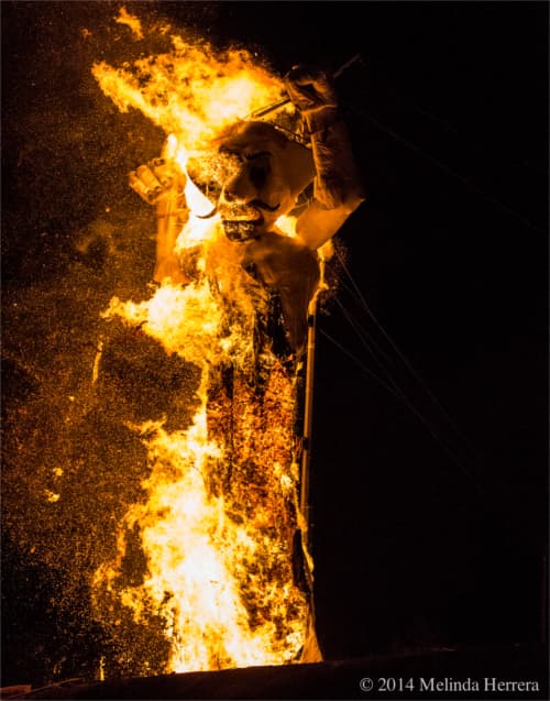 2014 Zozobra in full burn mode. Image by Melinda Herrera. Photo courtesy of Ray Sandoval.