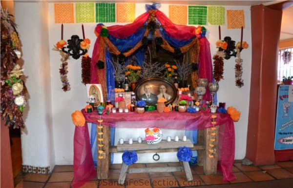 Traditional Ofrenda in honor of Timoteo and Sophia Cordova at Casa Chimayo Restaurant, Santa Fe.