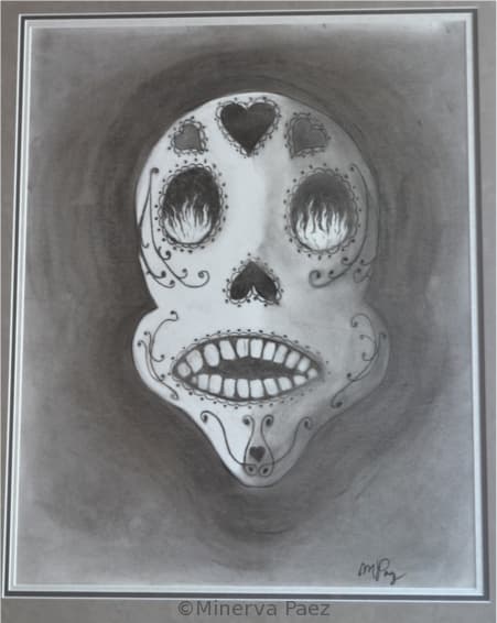 Dia de los Muertos Calavera painting by Minerva Paez.