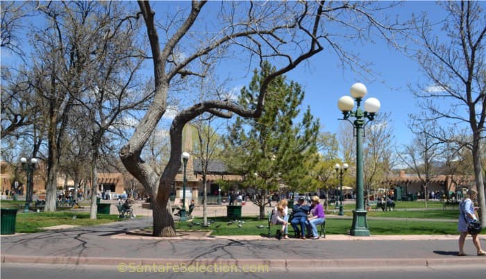 2014 Early spring on Santa Fe Plaza, facing north to the Palace of the Governors.