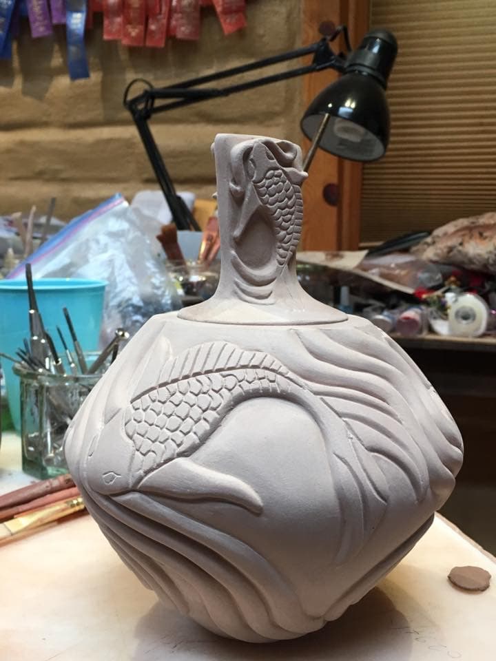 Chris Youngblood Fish pot with lid.