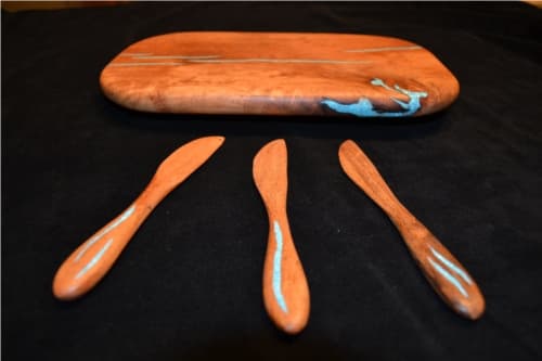 Mesquite Cheese Board with Turquoise inlay.