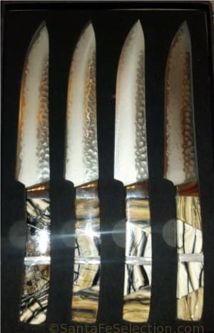 Woolly Mammoth Tusk Steak Knives. Cutlery of Santa Fe and Santa Fe Stoneworks.