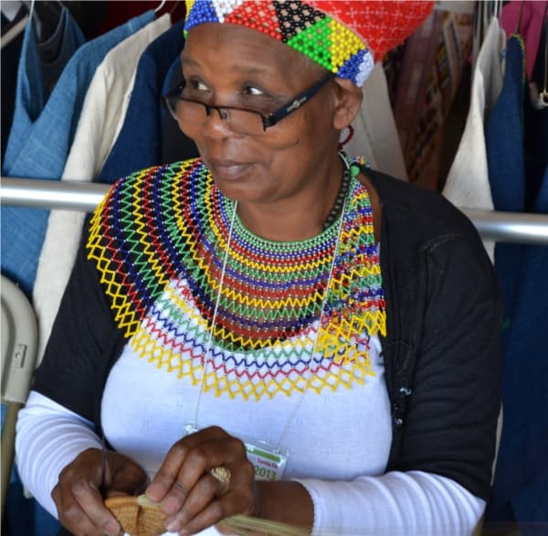 Beauty Ngxongo of Zululand. Her woven baskets are featured in all the South African museums.