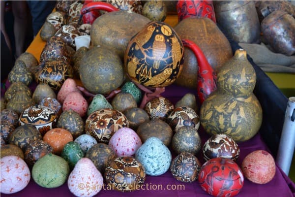 Peruvian hand-carved and painted gourds.