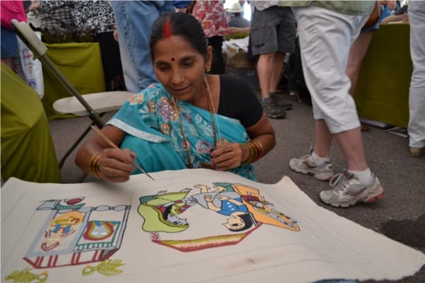 Manjula Thakur of Nepal. Maithili painting on handmade paper